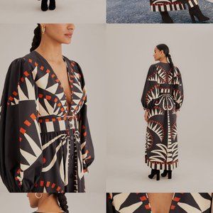 Farm Rio Black Coconut Grove Puff Sleeve Maxi Dress XL - NWT